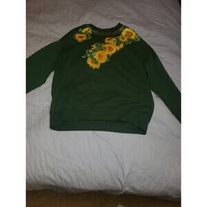 Women's Green and Yellow Floral Design Sweatshirt by Jerzees size large